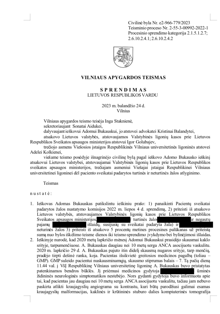 Teismo dokumentas Lazdynu ligonines byloje